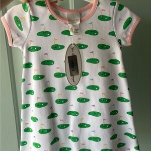 Golf-Themed Kids Casual Dress - Green and White
